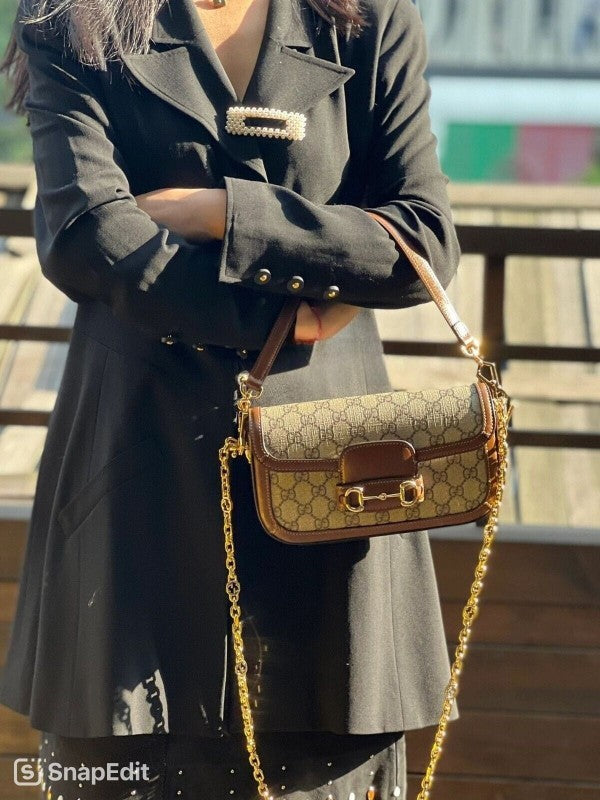 GG Horsebit 1955 Monogram Crossbody Shoulder Bag (Brown - 987)