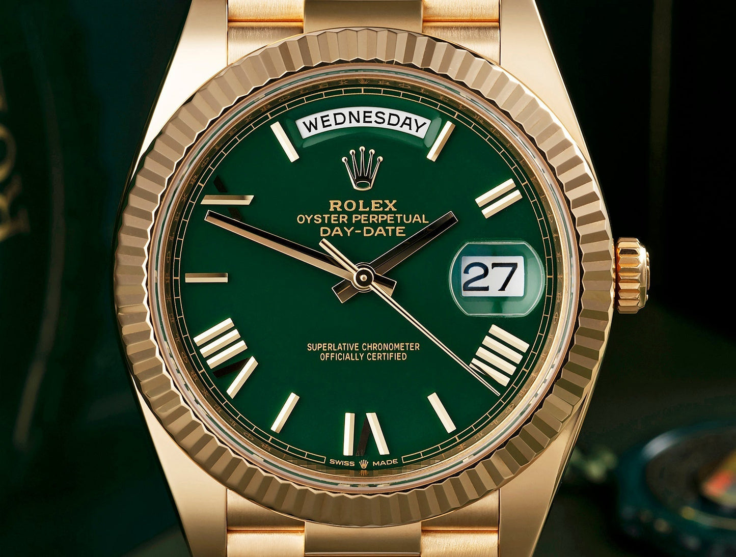 Day-Date 40 Yellow Gold Green Ombre Roman Numeral Dial